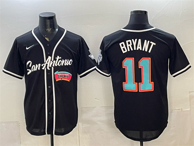 Men's San Antonio Spurs #11 Carter Bryant Black Stitched Baseball Jersey Men's San Antonio Spurs #11 Carter Bryant Black Stitched Baseball Jersey